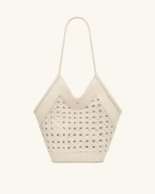 Maribel Woven Panel Tote Bag - Ivory