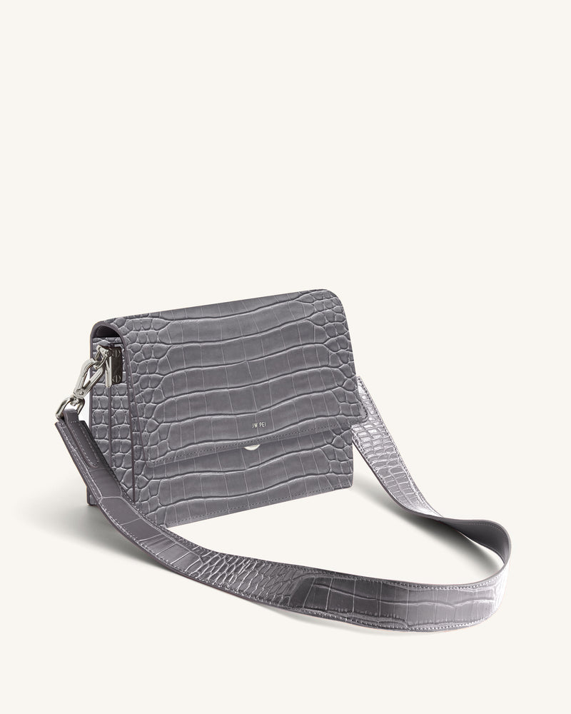 Mini Flap Crossbody - Grey Croc