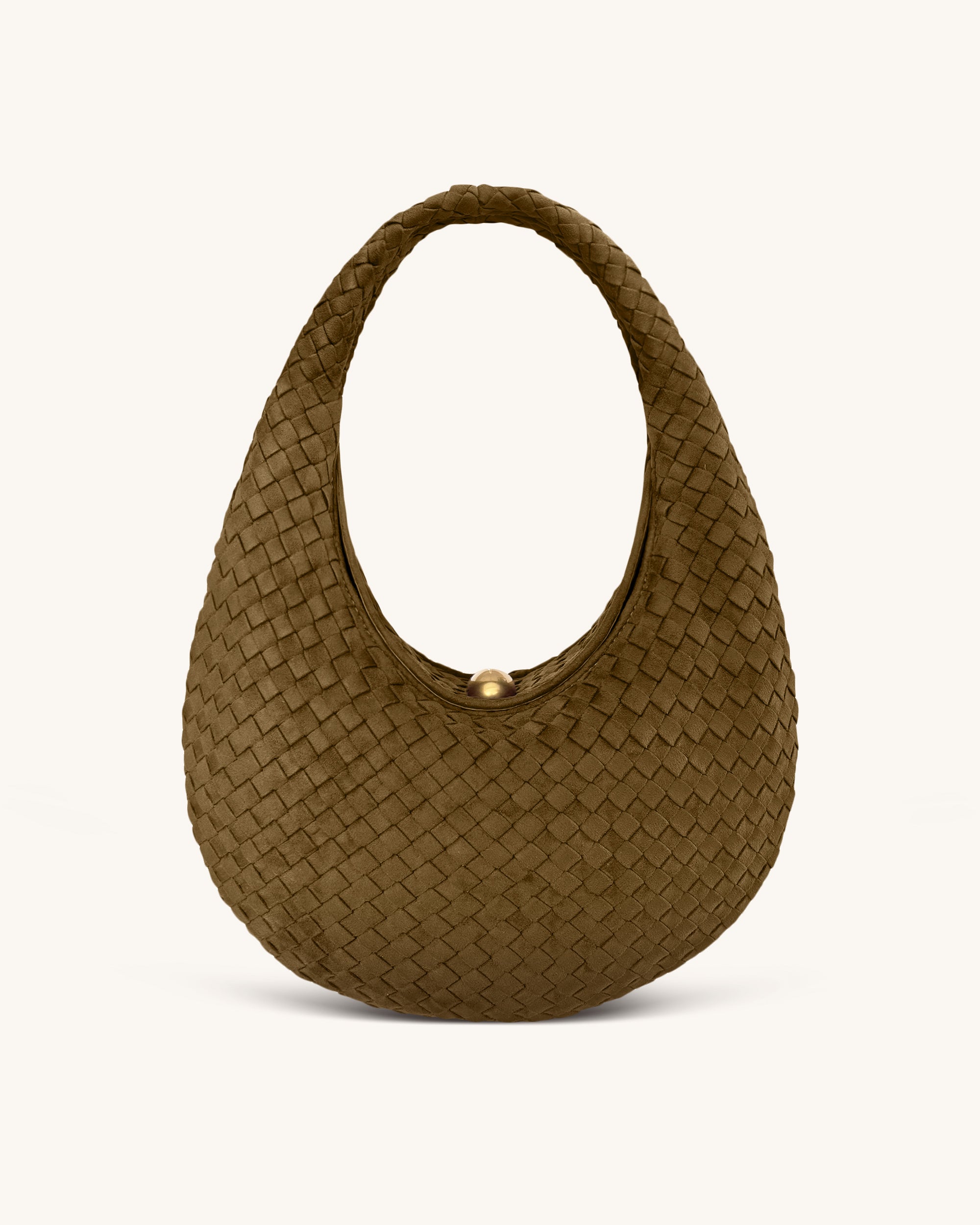 Nola Faux Suede Woven Hobo Shoulder Bag - Olive Green