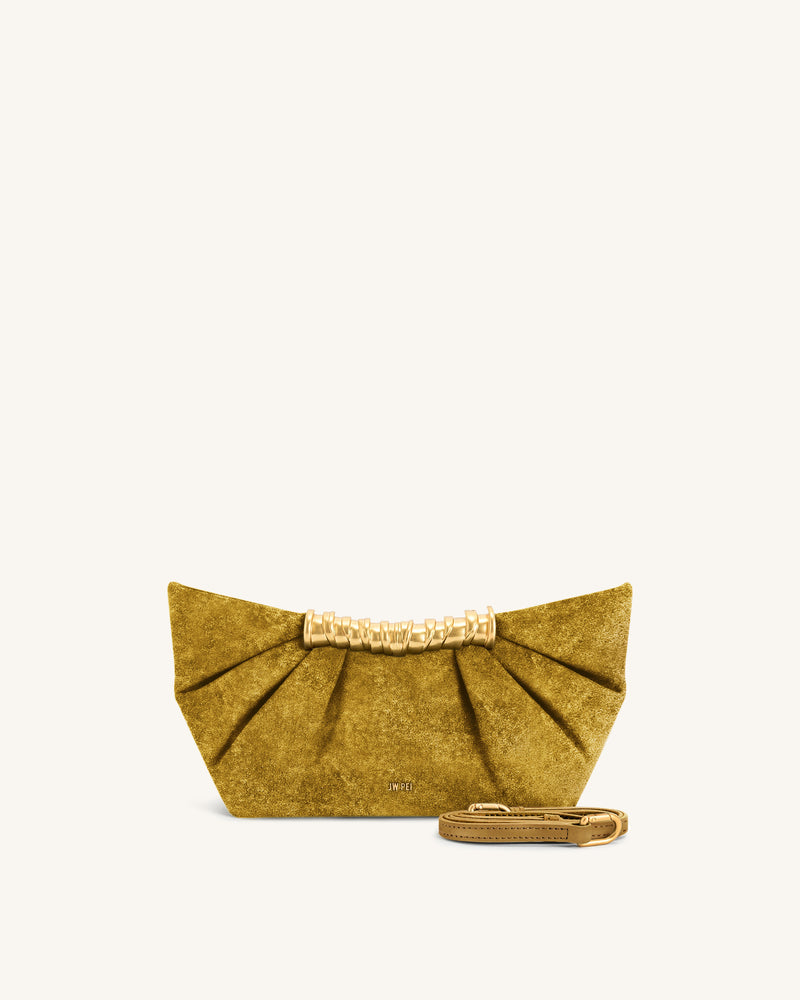 Leia Faux Velvet Pleated Clutch - Ginger Yellow