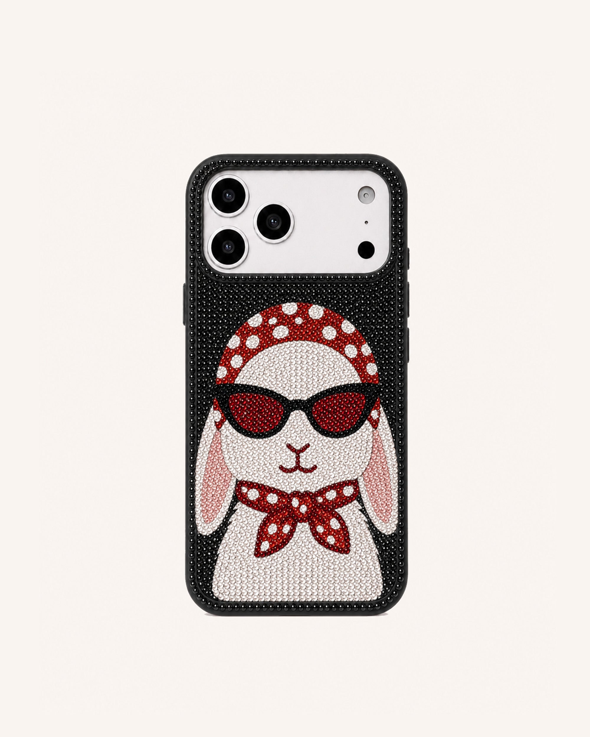 Retro Bunny Artificial Crystal Phone Case - Black
