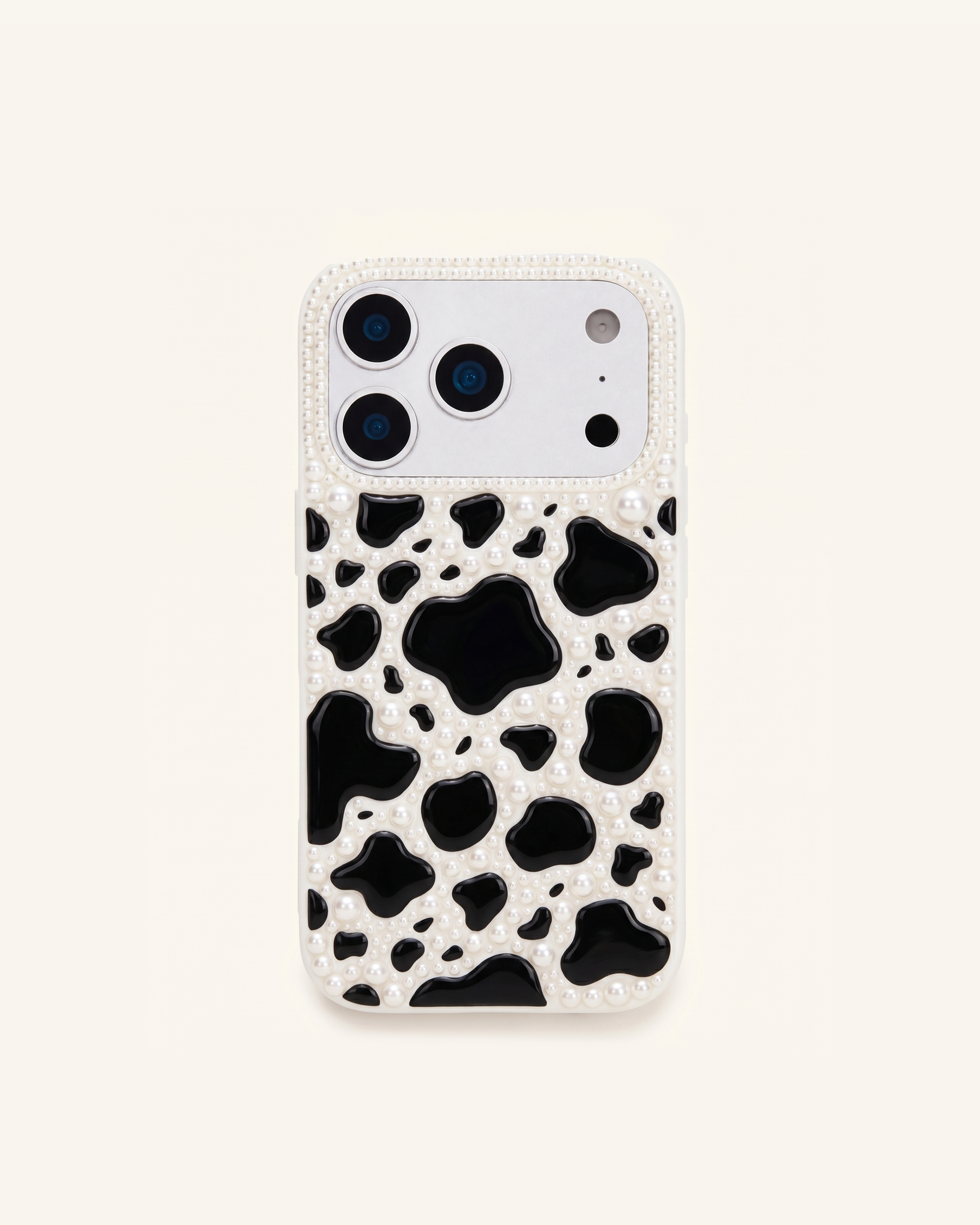 Pearl Cow Print Phone Case - White