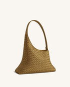 Lyra Faux Suede Woven Shoulder Bag - Olive Green