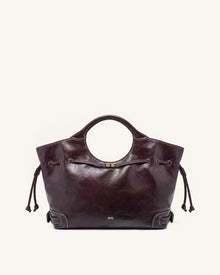 Elara Waxed Vegan Leather Drawstring Tote Bag - Burgundy