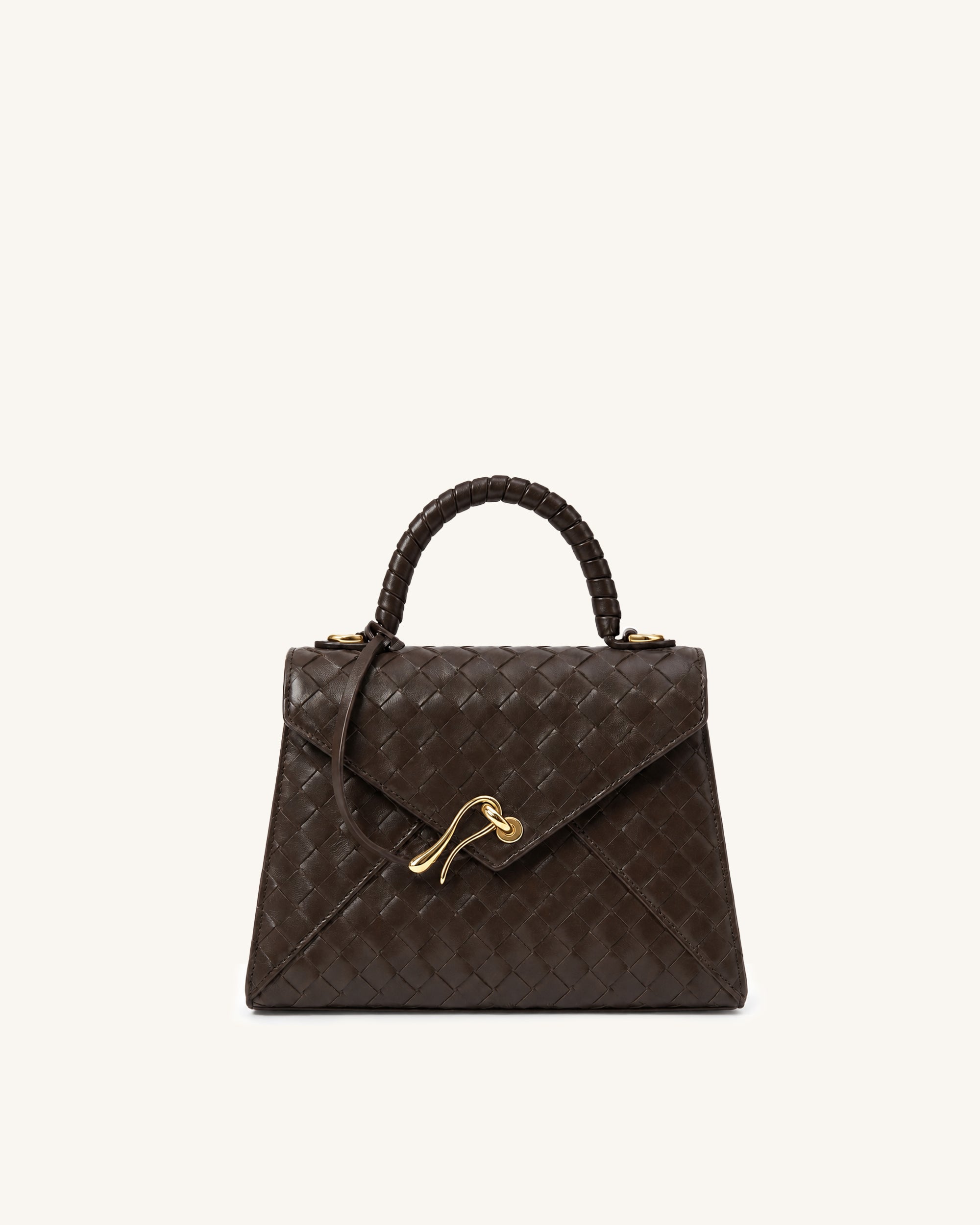 Celeste Woven Top Handle Satchel Bag - Dark Brown