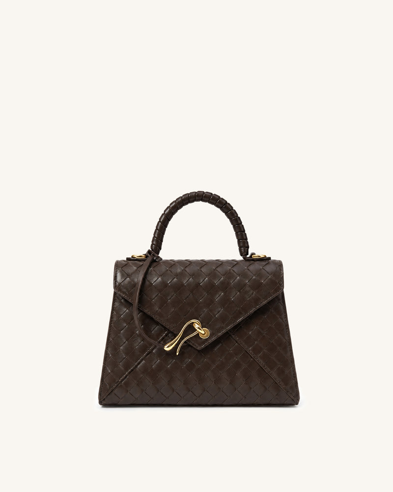 Celeste Woven Top Handle Satchel Bag - Dark Brown