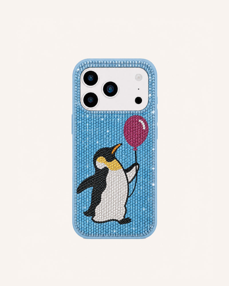 Penguin Balloon Artificial Crystal Phone Case - Blue