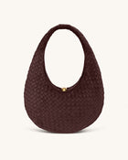 Nola Faux Suede Woven Hobo Shoulder Bag - Dark Mocha