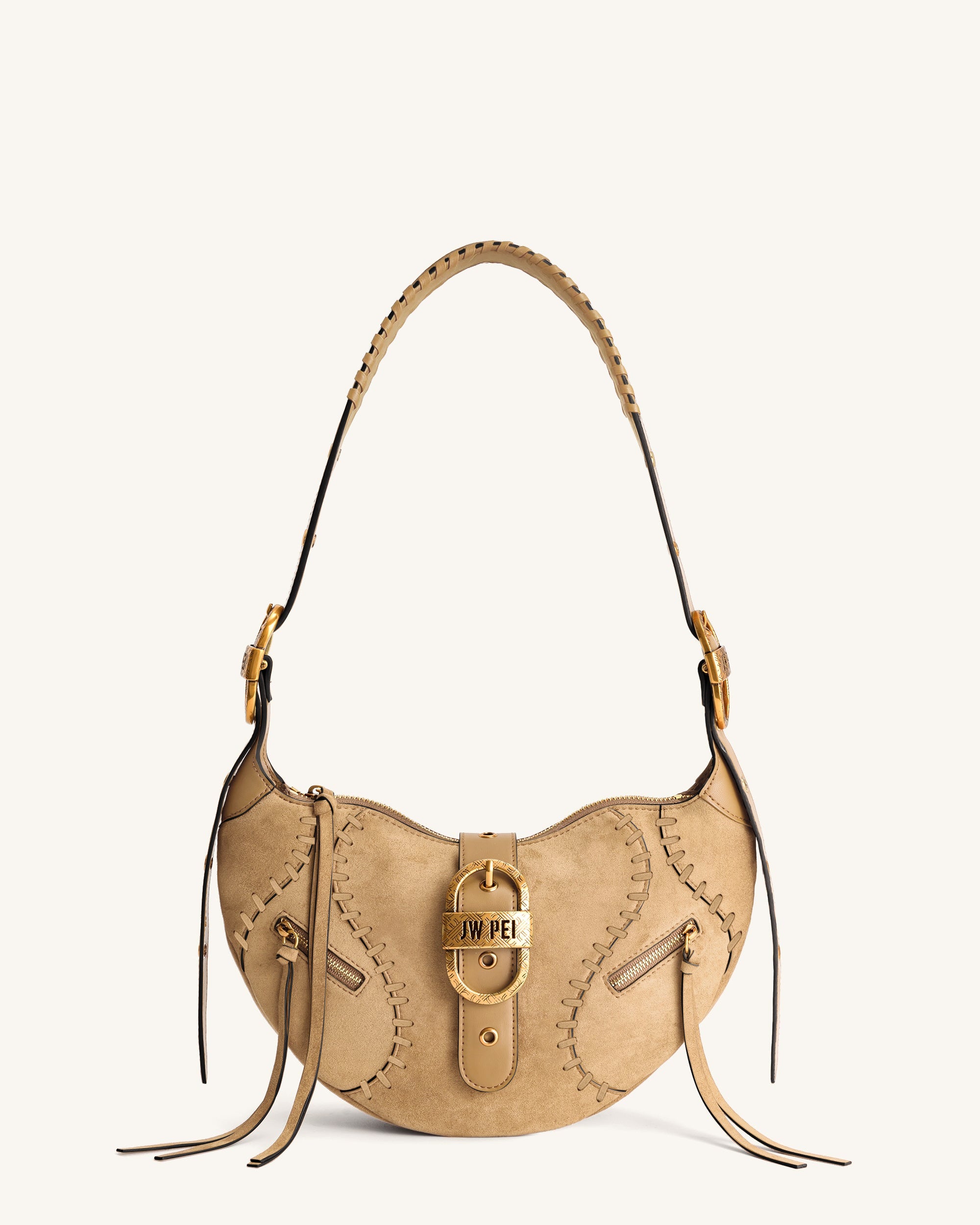 Tessa Faux Suede Shoulder Bag - Khaki