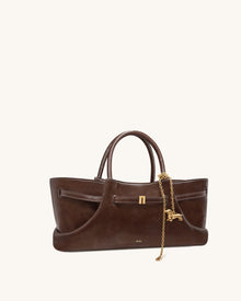 Maeve Dachshund Metal Charm Tote Bag - Dark Brown