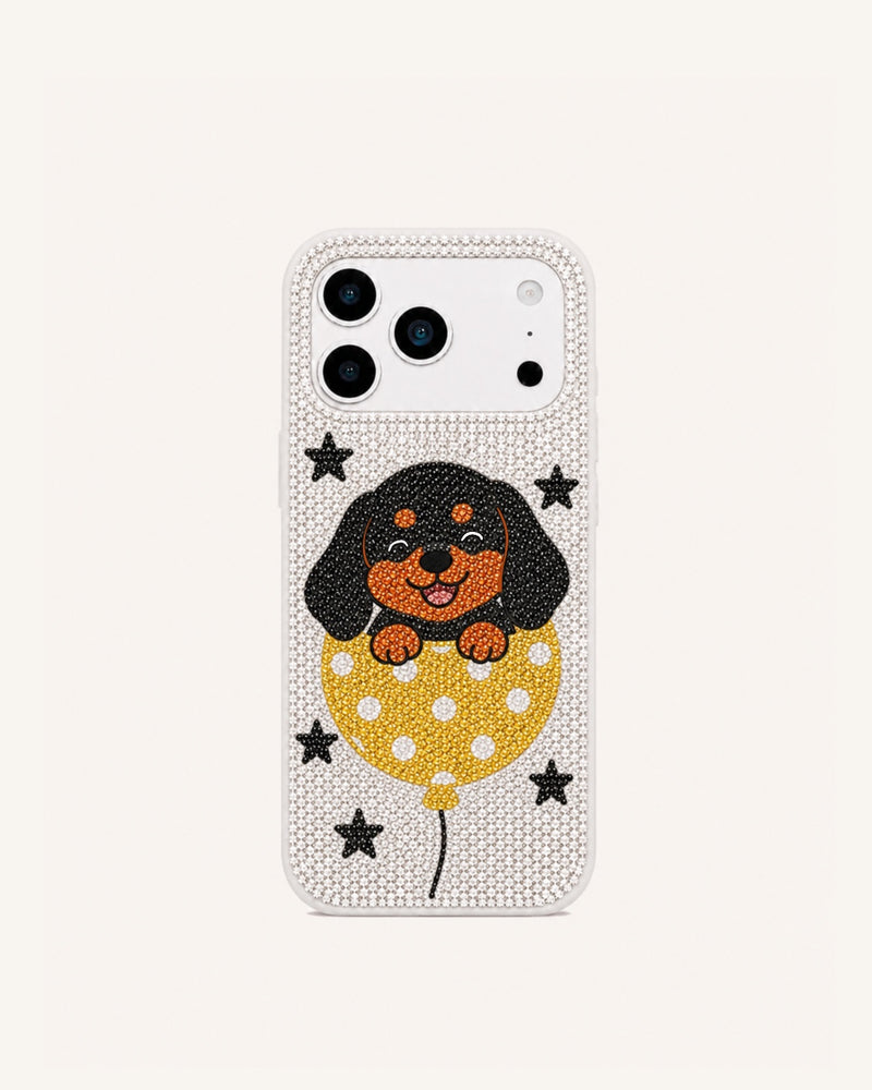 Balloon Puppy Artificial Crystal Phone Case - White