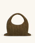 Cora Large Faux Suede Quilting Hobo Shoulder Bag - Dark Olive