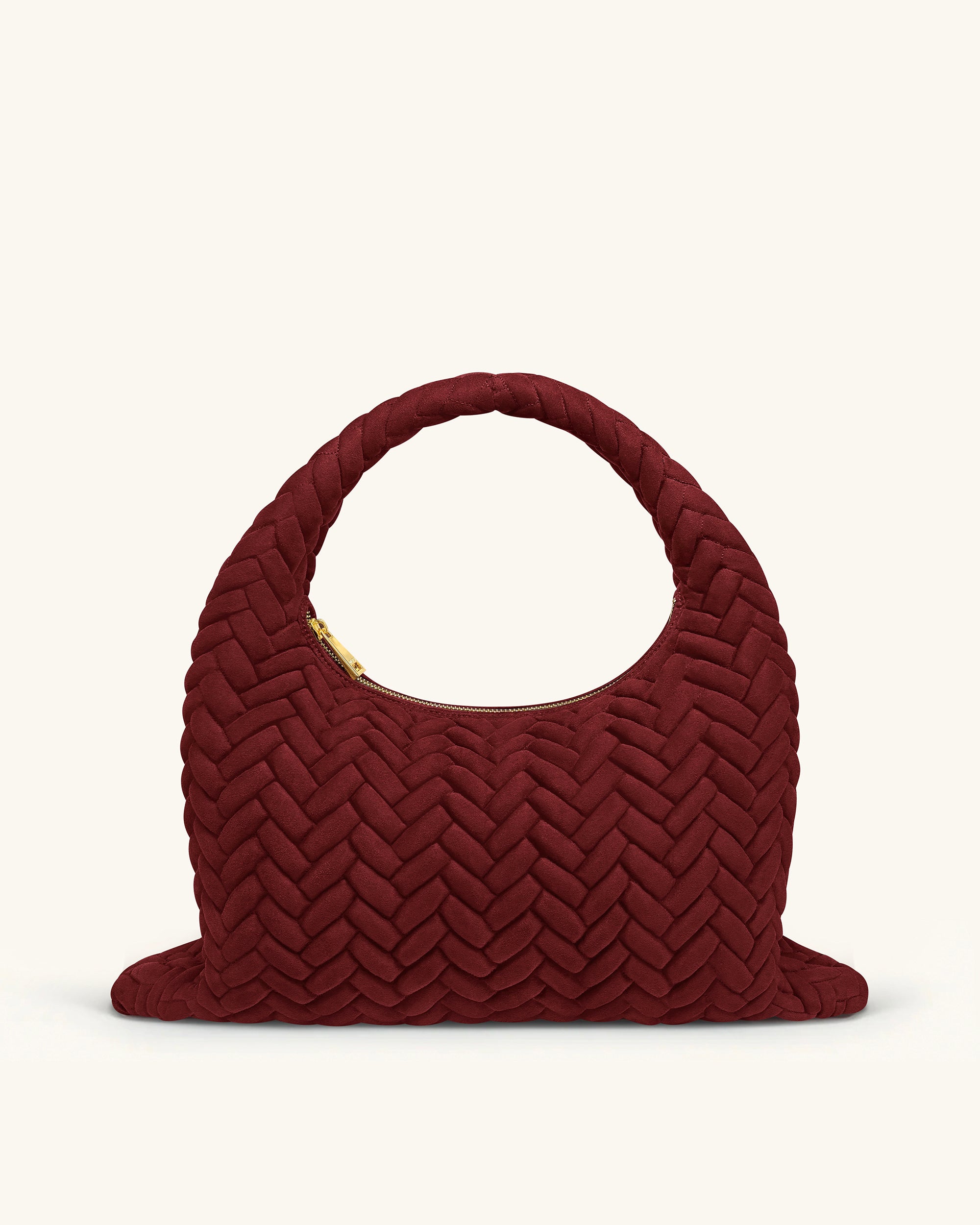 Cora Large Faux Suede Quilting Hobo Shoulder Bag - Burgundy