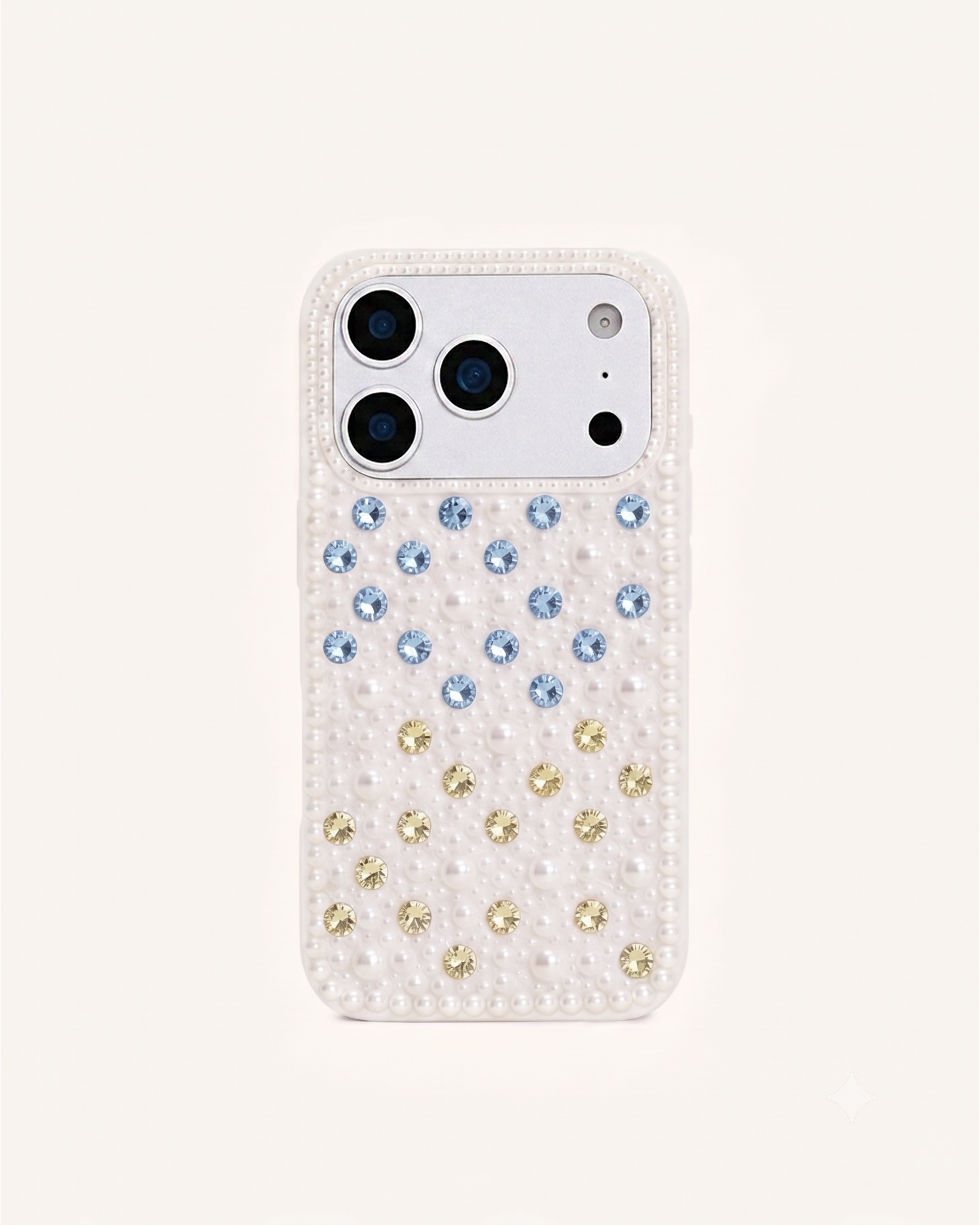 Pearl Gradient Artificial Crystal Phone Case - White