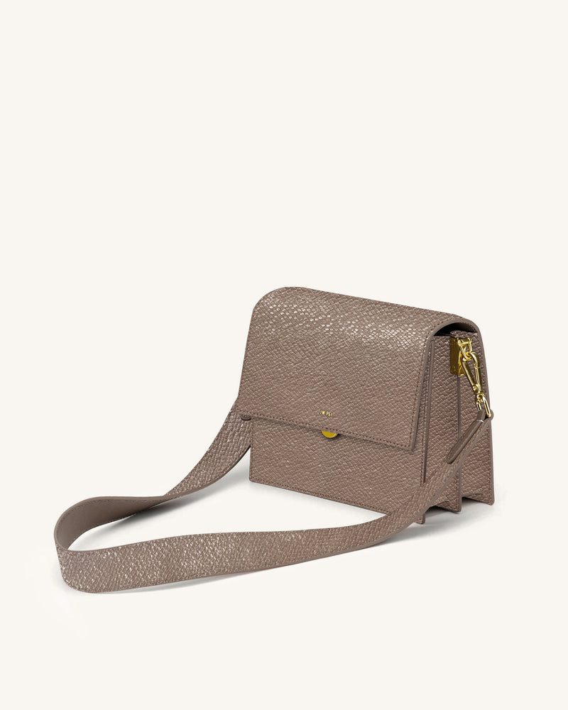 Mini Flap Faux Snake-Effect Crossbody - Taupe
