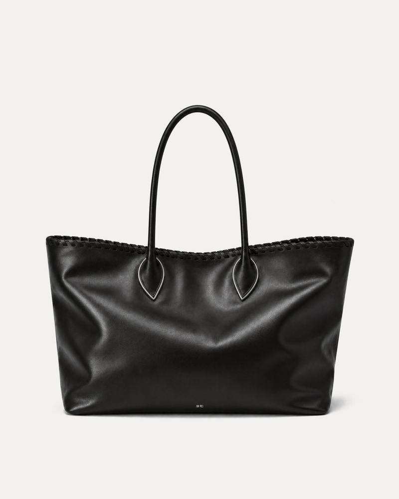 Erin Woven Trim Tote - Black