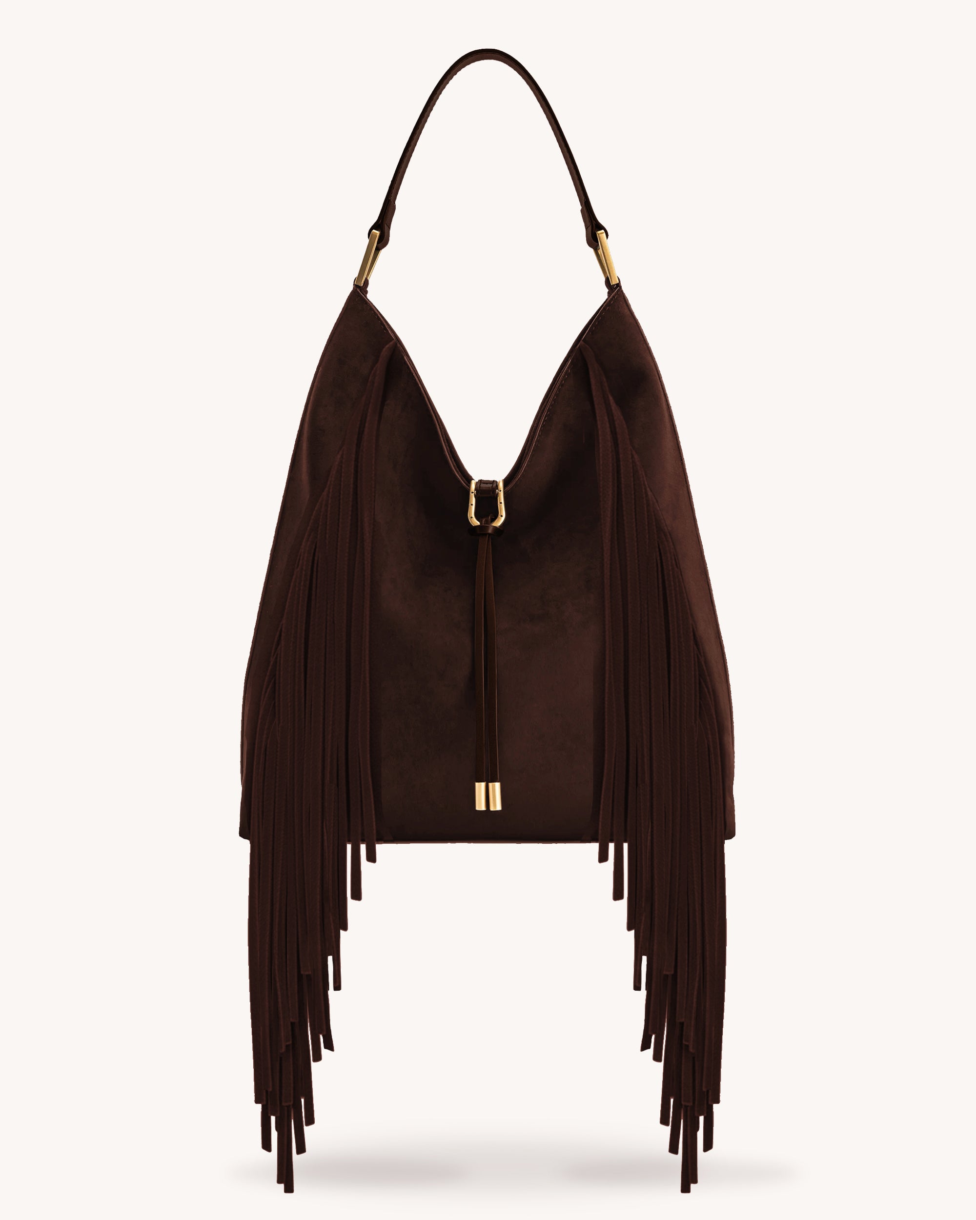 Aria Faux Suede Fringe Shoulder Bag - Dark Brown