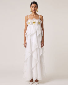 Orchid Embroidered Organza Maxi Dress - White