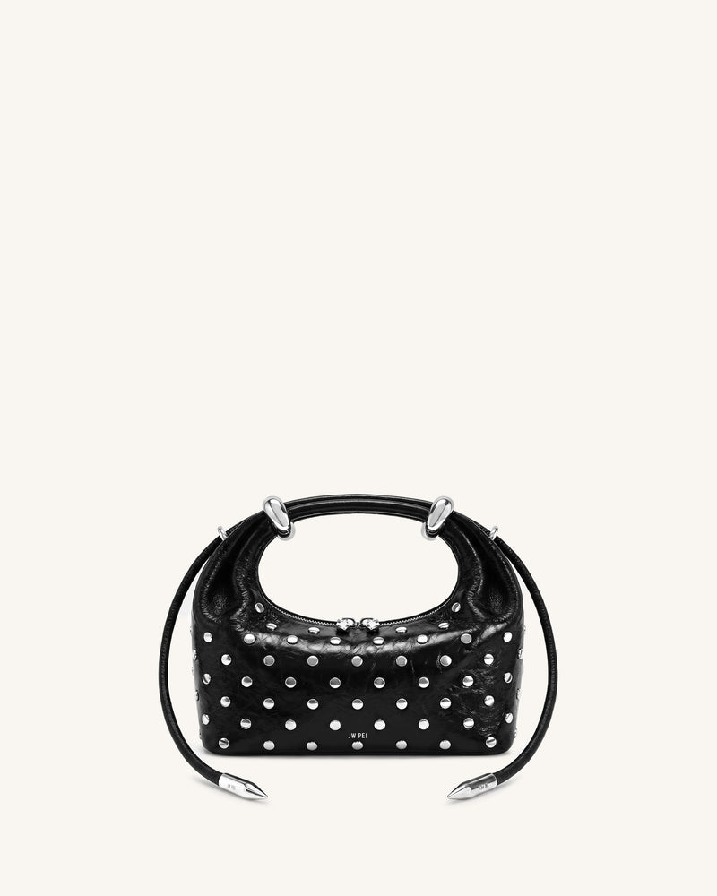 Ellie Studded Metal Ring Embellished Top Handle Bag - Obsidian Black