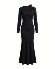 3D Embroidered Tulip Cutout Maxi Dress - Black