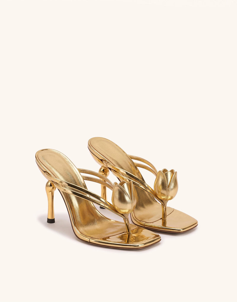 Amara Metallic 3D Tulip Heeled Sandals - Gold