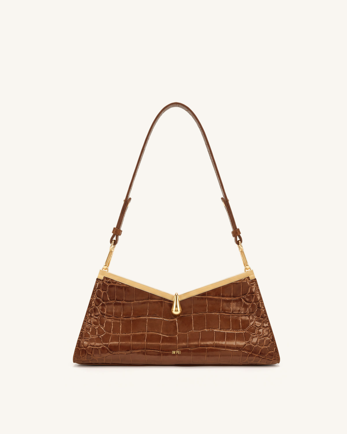 Nerina V-Frame Shoulder Bag - Reddish Brown Croc