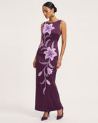 Lily Floral Print Sleeveless Column Maxi Dress - Dark Purple