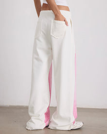 Printed Drawstring Wide Leg Pants - Pink and White
