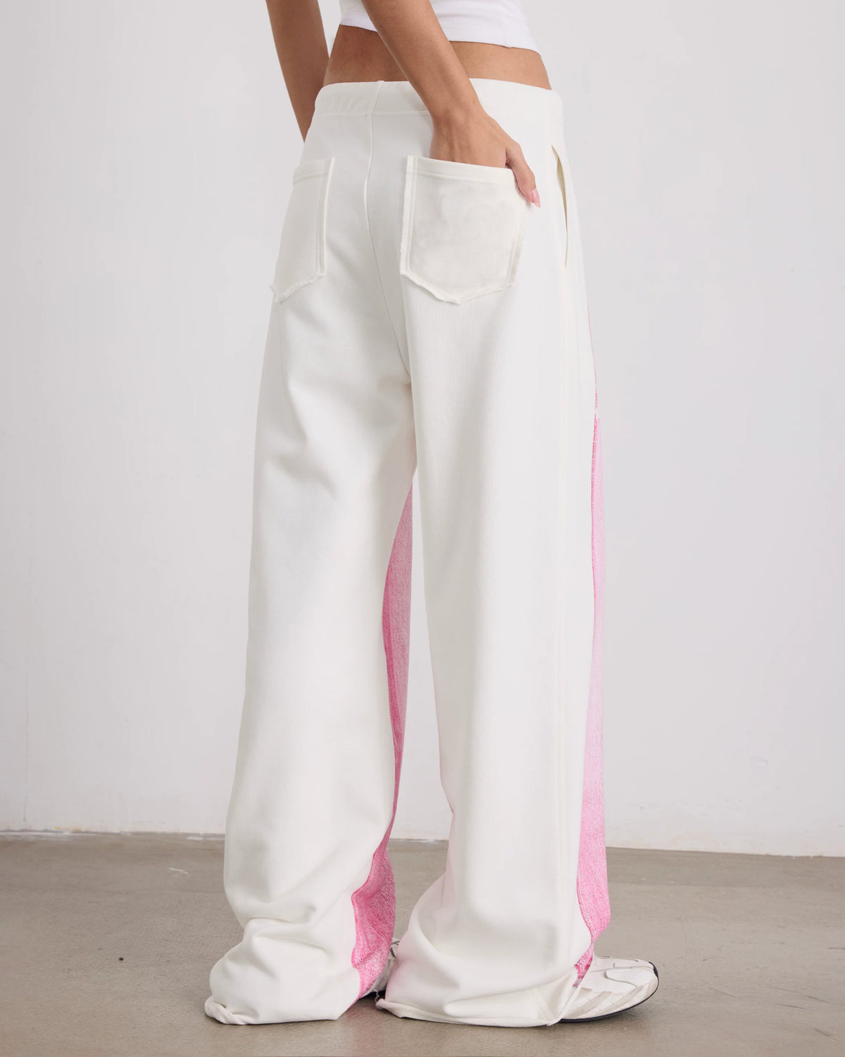 Printed Drawstring Wide Leg Pants - Pink and White
