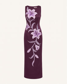 Lily Floral Print Sleeveless Column Maxi Dress - Dark Purple