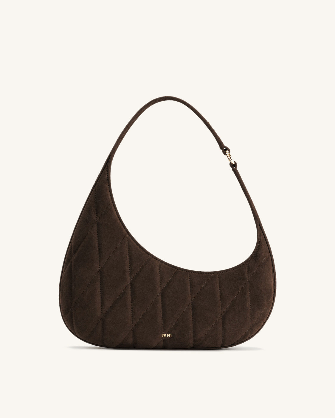 Harlee Faux Suede Quilted Shoulder Bag - Dark Brown