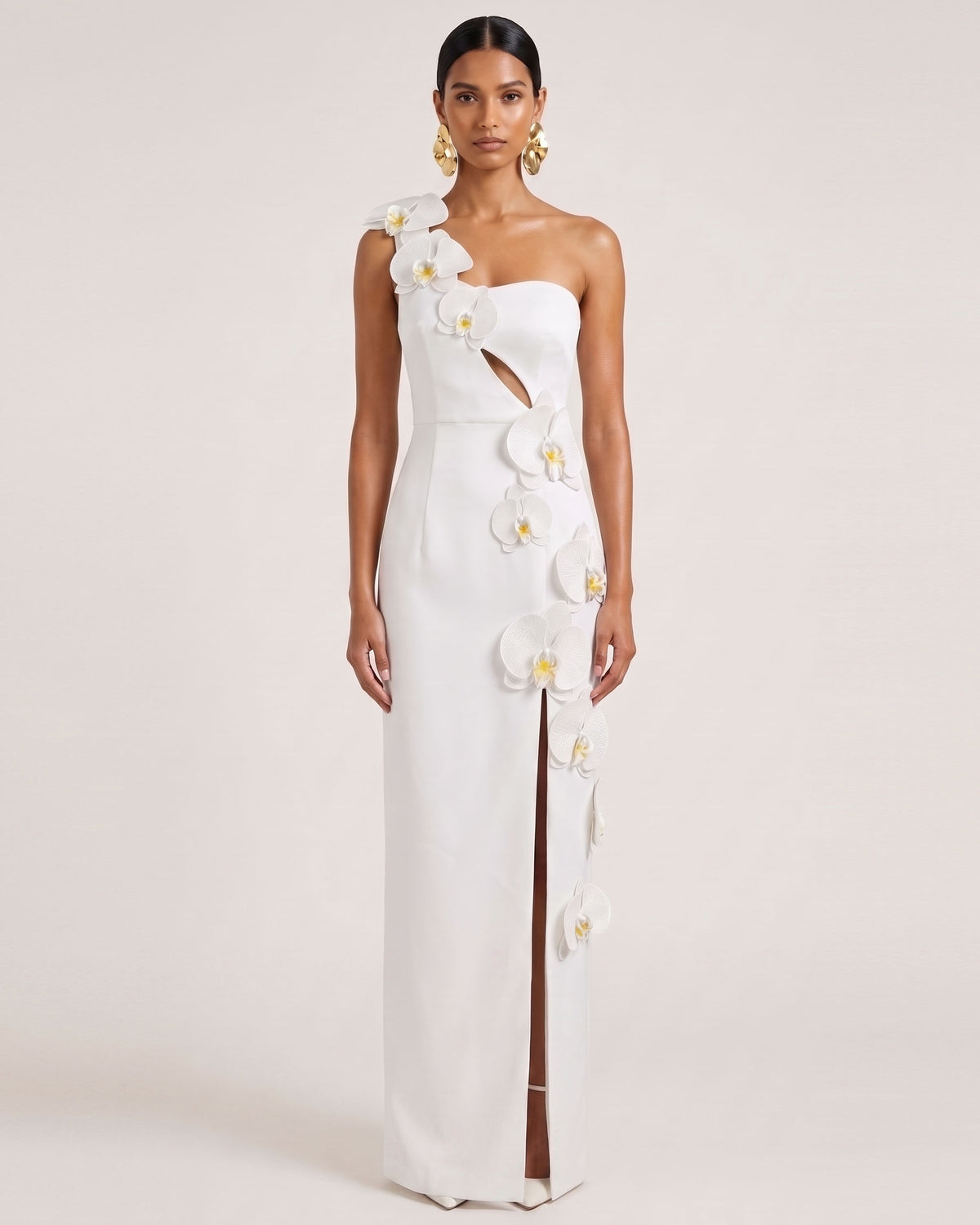 Orchid Embellished Cutout Slit Maxi Dress - White