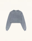Rhinestone Rose Frayed Hem Cropped Pullover - Vintage Slate