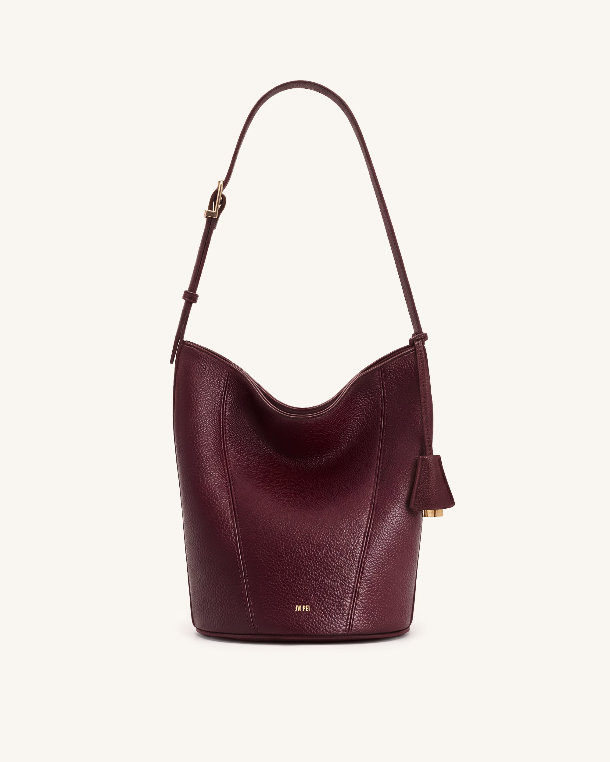 Zora Pebbled Bucket Bag - Deep Burgundy