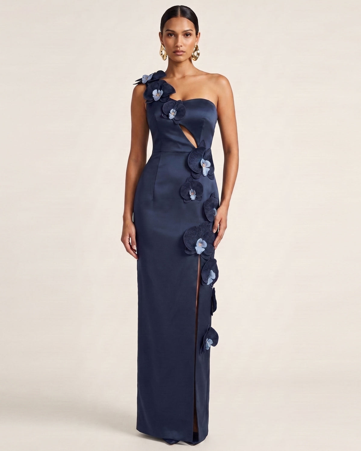 Orchid Embellished Cutout Slit Maxi Dress - Dark Blue