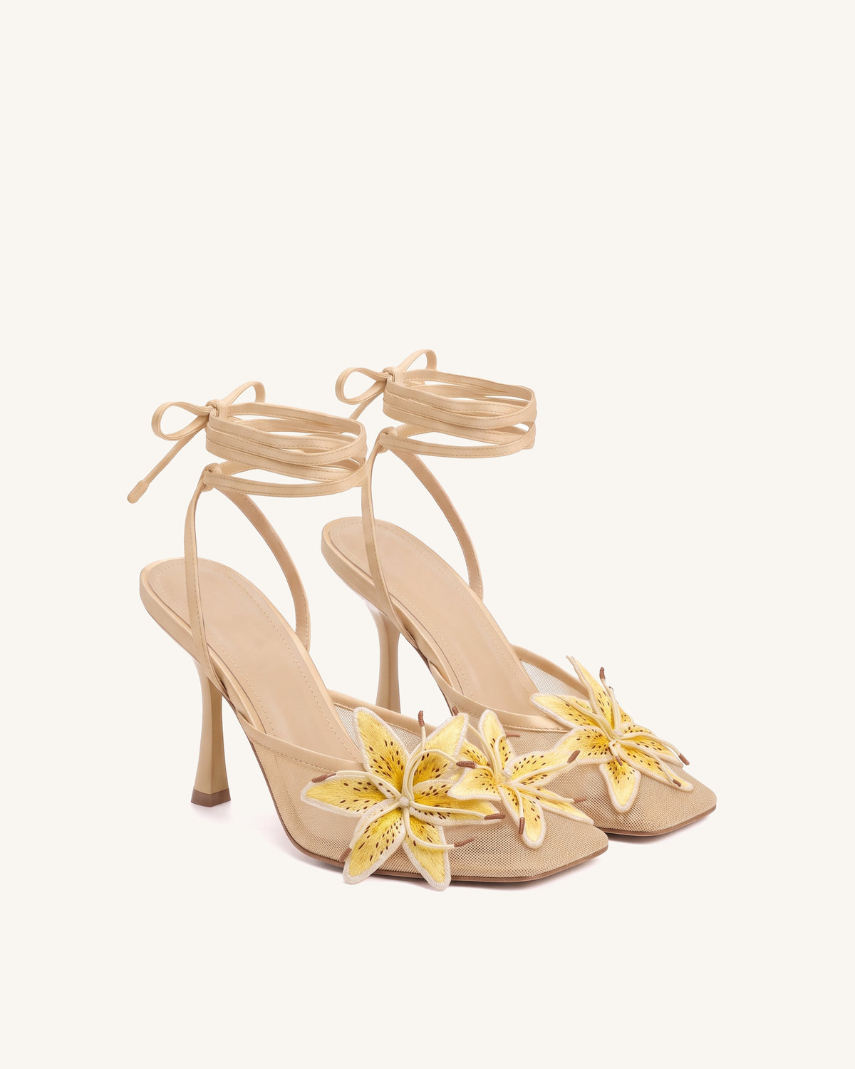 Isadora Lily Floral Heeled Mules - Apricot