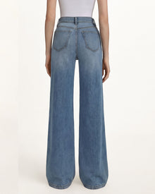 The Enchanted Pink Butterfly Wide-Leg Jeans - Coastal Blue