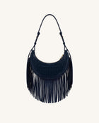 Sharon Fringe Crossbody Bag - Navy Croc