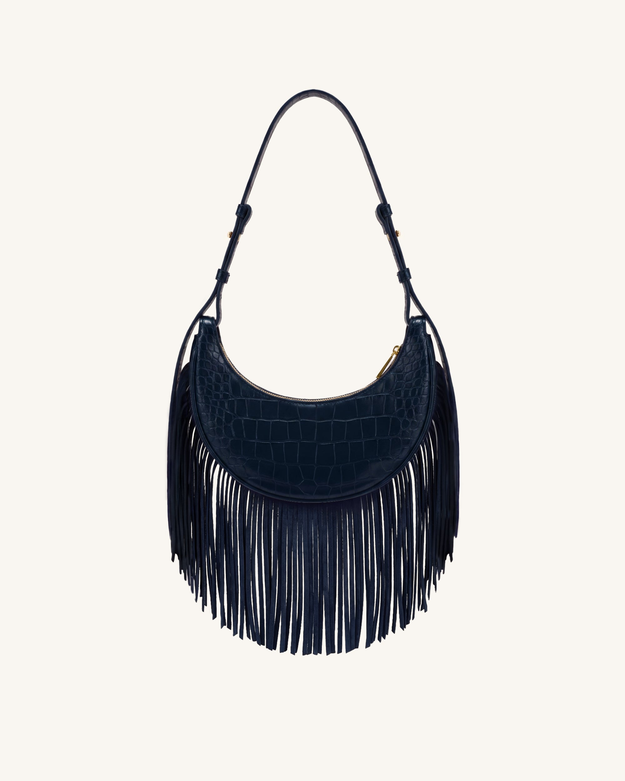 Sharon Fringe Crossbody Bag - Navy Croc
