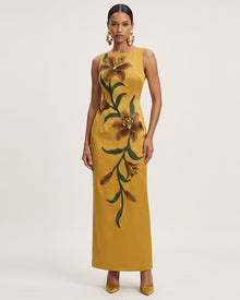 Lily Floral Print Sleeveless Column Maxi Dress - Mustard Yellow