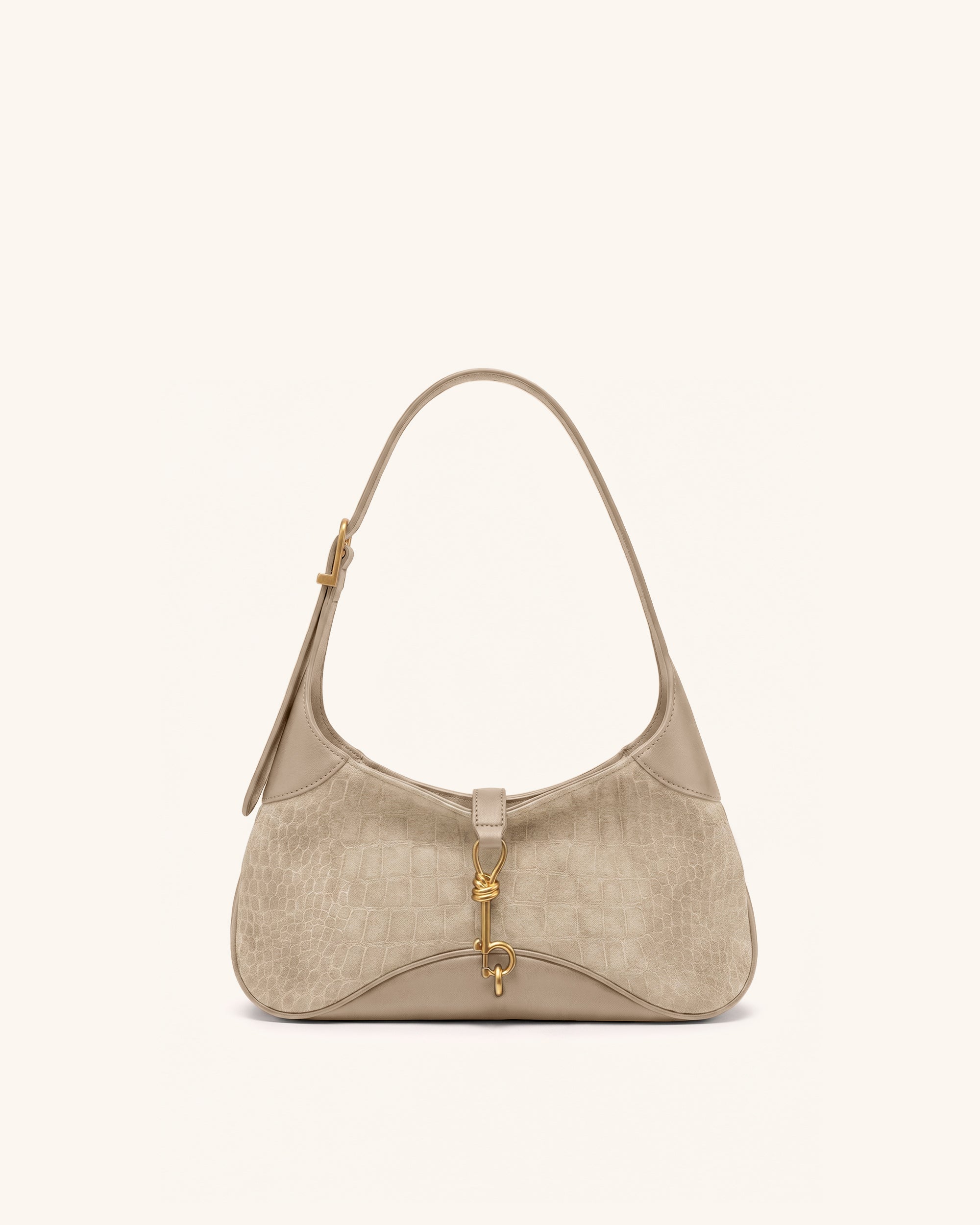Juliette Faux Suede Key Charm East-West Shoulder Bag - Khaki Croc