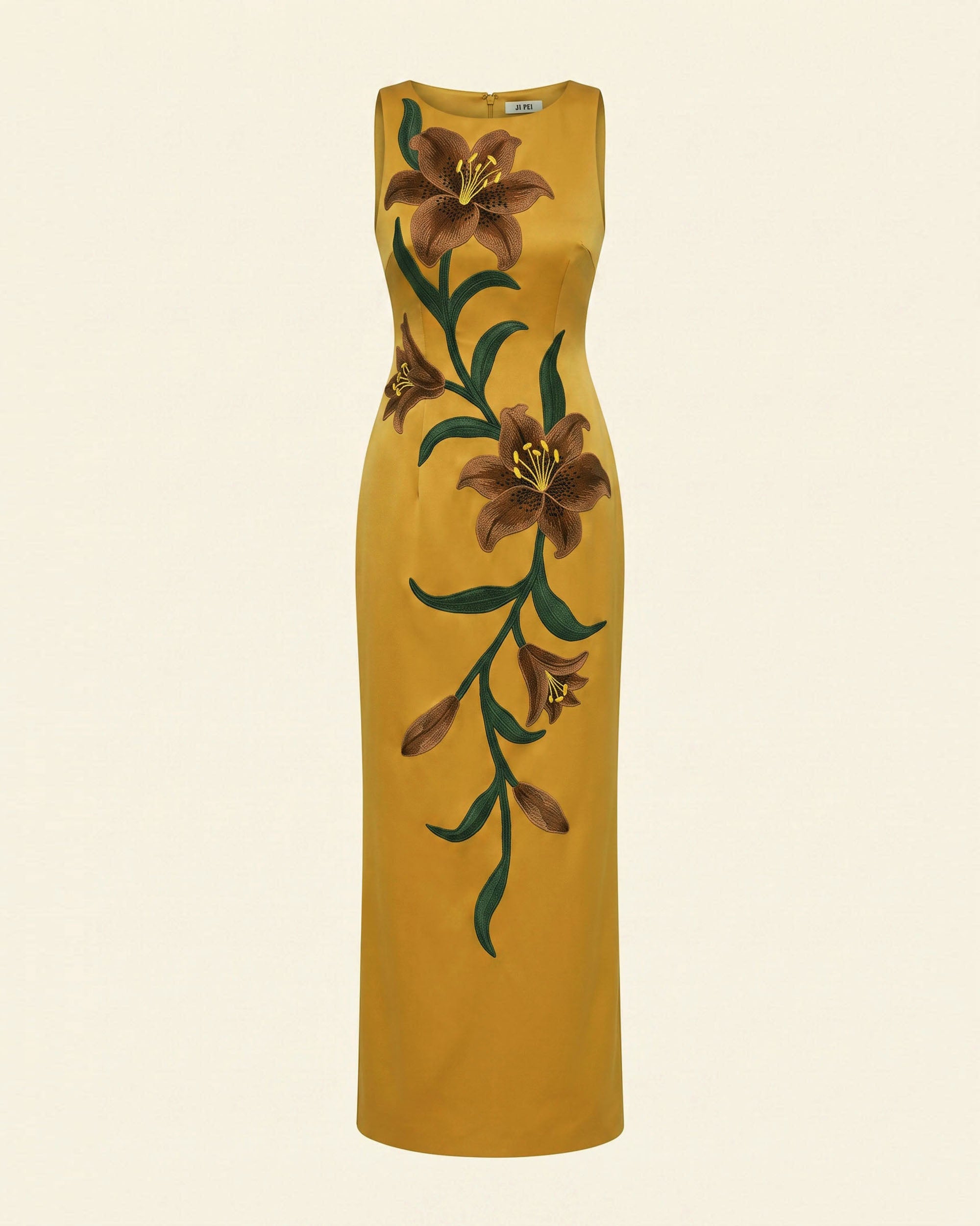 Lily Floral Print Sleeveless Column Maxi Dress - Mustard Yellow