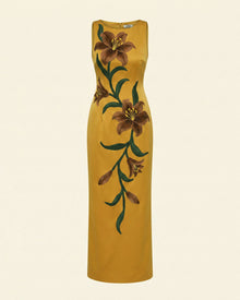 Lily Floral Print Sleeveless Column Maxi Dress - Mustard Yellow