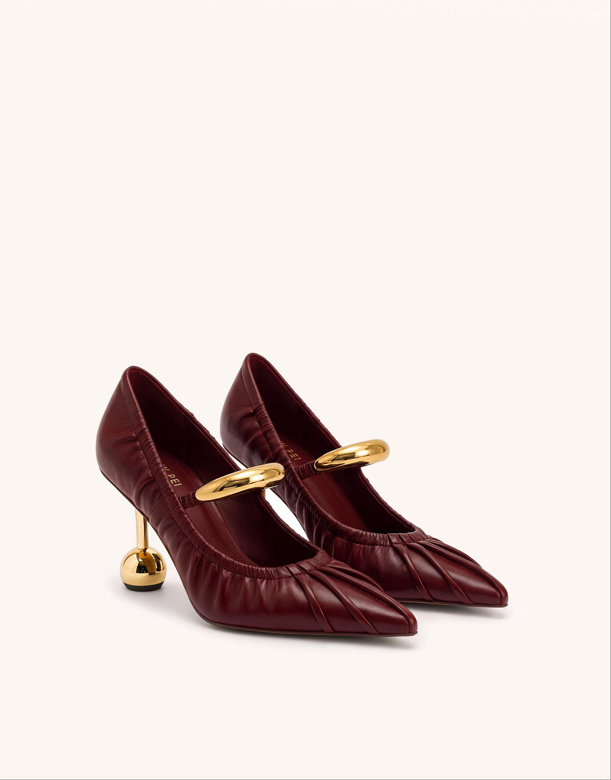 Helena Pierced Ruched Pointed-Toe Pumps - Burgundy