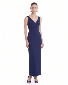 Embroidered Floral Applique V-Neck Open-Back Maxi Dress - Navy