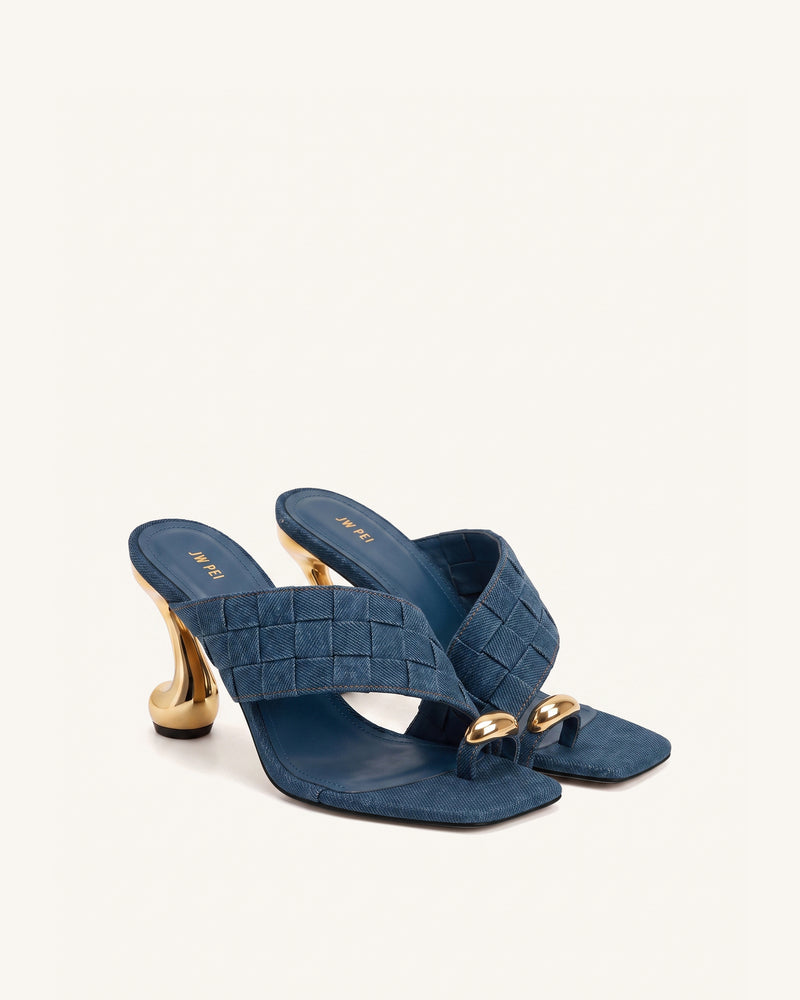 Noemi Square-Toe Woven Hardware Mules - Denim Blue
