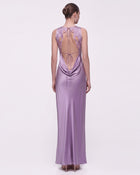 Floral Embellished Open-Back Satin Maxi Dress - Lilac