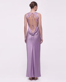 Floral Embellished Open-Back Satin Maxi Dress - Lilac