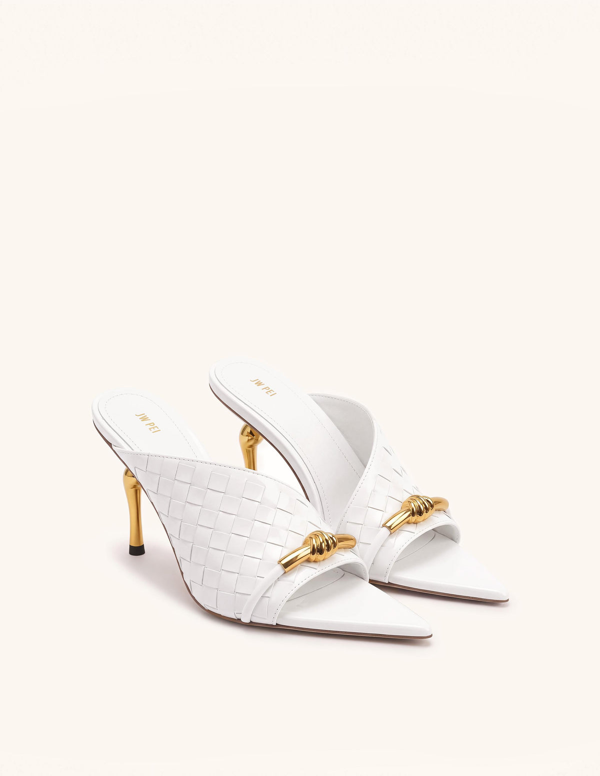 Lena Metal Rope Knot Woven Open Toe Mules - White