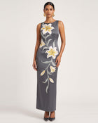 Lily Floral Print Sleeveless Column Maxi Dress - Grey
